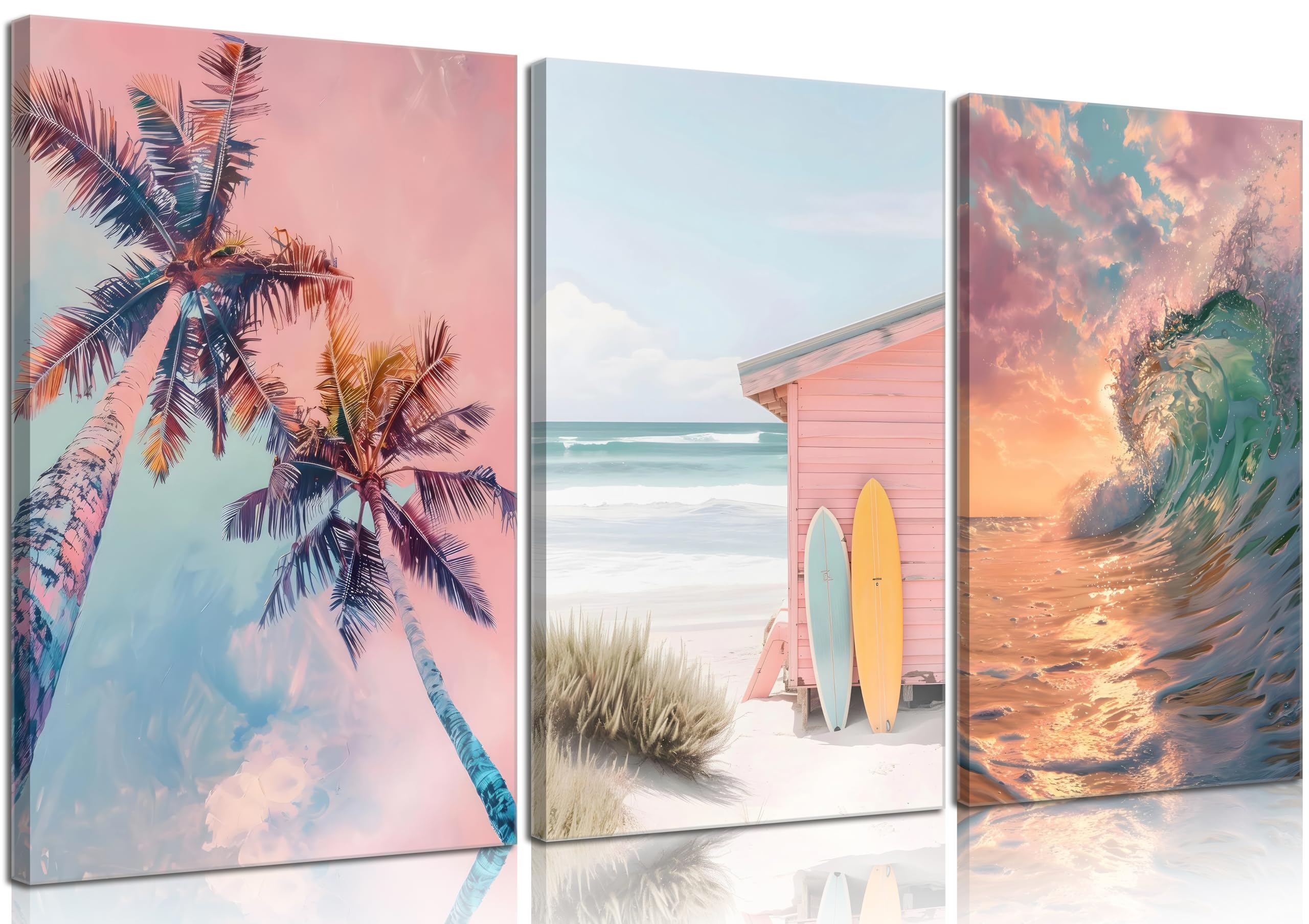 Amazon.com: 3Pcs Coastal Beach Wrapped Canvas Wall Art, Preppy